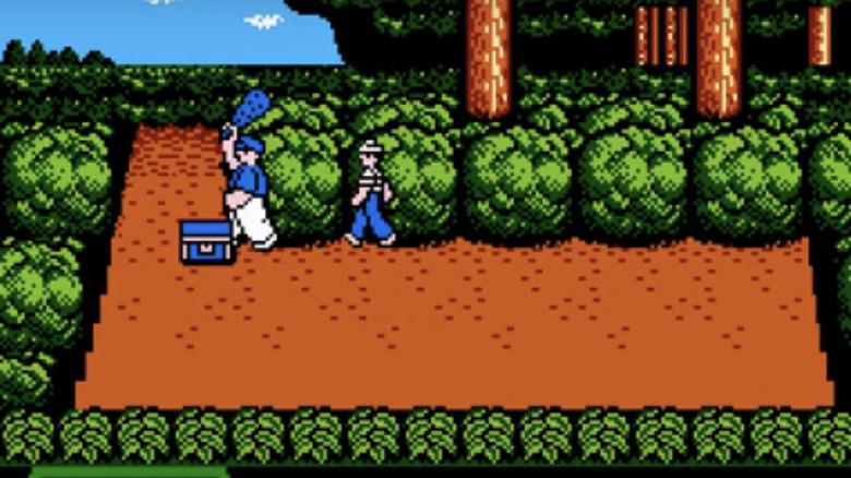 The Skipper and Giligan walk across a wooded level in The Adventures of Gilligan's Island video game
