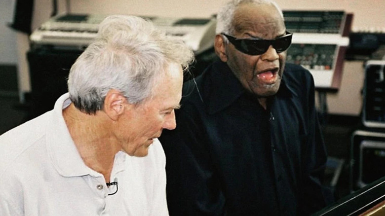Clint Eastwood and Ray Charles at a piano in Piano Blues