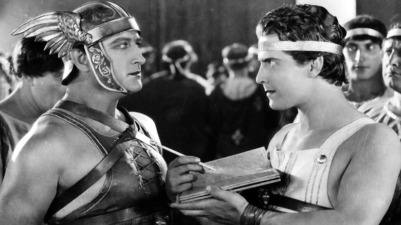 Ramon Novarro and Francis X. Bushman looking at each another in Ben-Hur: A Tale of the Christ