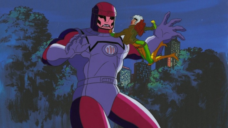 Rogue punching a Sentinel in the face in X-Men: The Animated Series