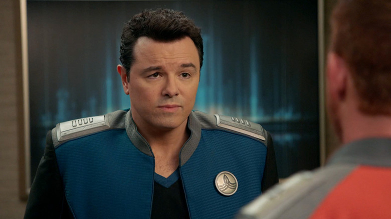 Captain Mercer with his uniform open in The Orville