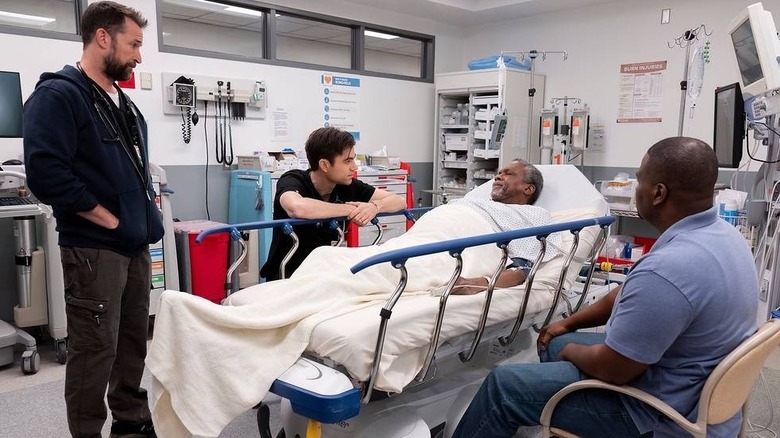 Noah Wyle as Dr. Robby, Patrick Ball as Dr. Langdon, and Harold Sylvester as Willie on The Pitt