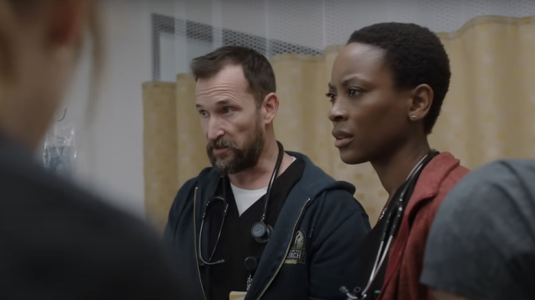 Dr Heather Collins Tracy Ifeachor stands alongside Dr Michael Robinavitch of Noah Wyle in the Er in the Pitt
