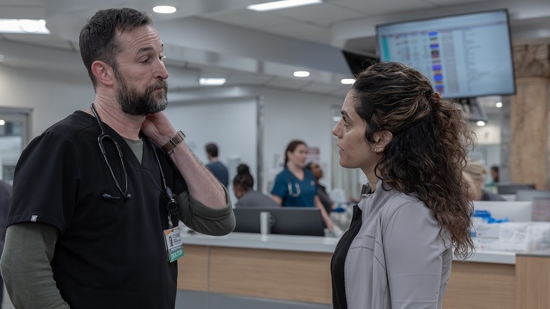 Robby talking to Al-Hashimi on The Pitt