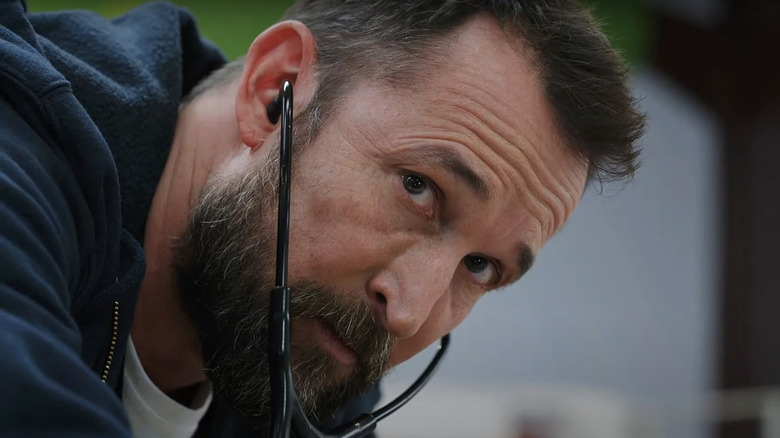 Noah Wyle's Dr Michael Robonavitch is seen in closeup in The Pitt