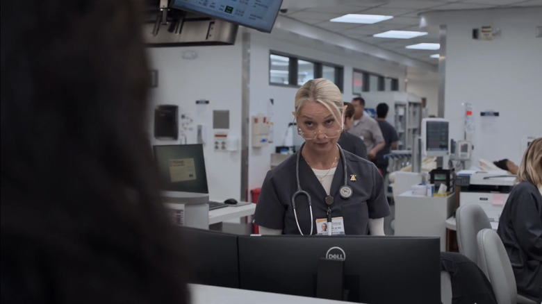 Katherin LaNasa's Dana Evans looks over at Meta Golding's Noelle Hastings in The Pitt