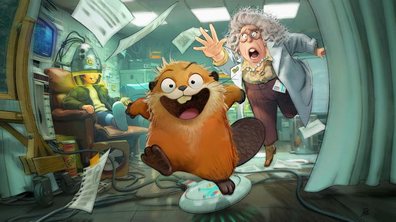 Mabel escapes a room full of scientists while in the body of a beaver in Hoppers