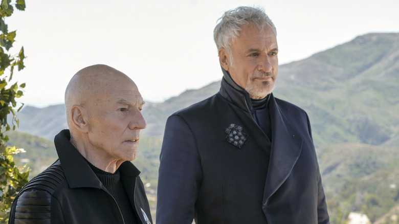 Sir Patrick Stewart as Jean-Luc Picard and John de Lancie as Q of the Paramount+ original series Star Trek: Picard
