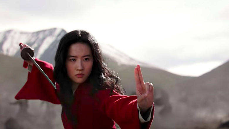 Yifei Liu wields a sword in Disney's live action Mulan