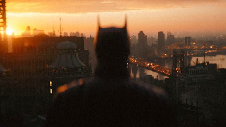 Batman overlooking Gotham City in The Batman