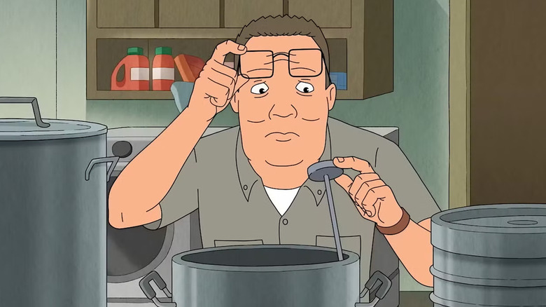 Hank Hill crouched over a pot in "King of the Hill"