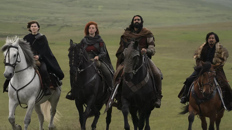 Four medieval warriors on horseback, heroes from the TV series 'Willow'