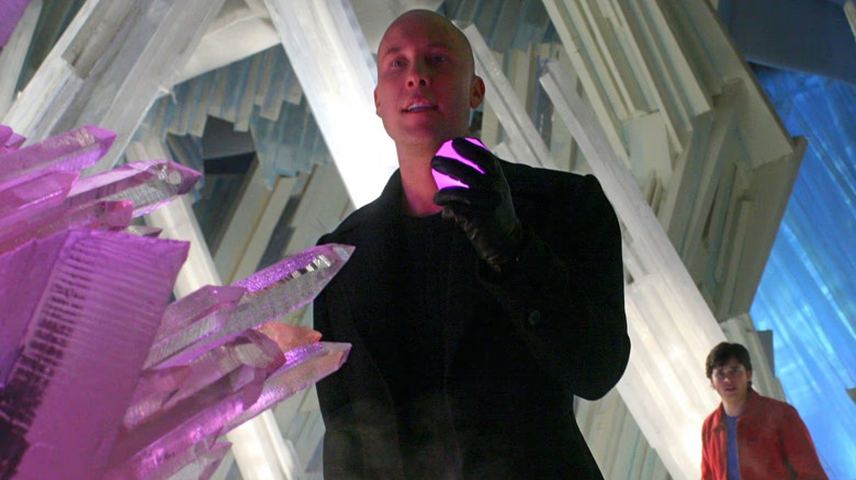 Michael Rosenbaum's Lex Luthor holding up the orb in the ice cave in the Smallville episode Arctic