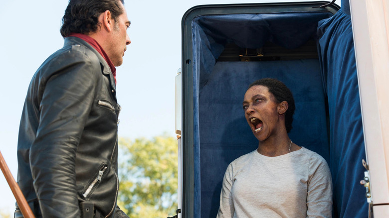 Negan being greeted by an undead Sasha in The Walking Dead
