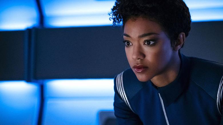 Sonequa Martin-Green as Michael Burnham looking serious in Star Trek: Discovery