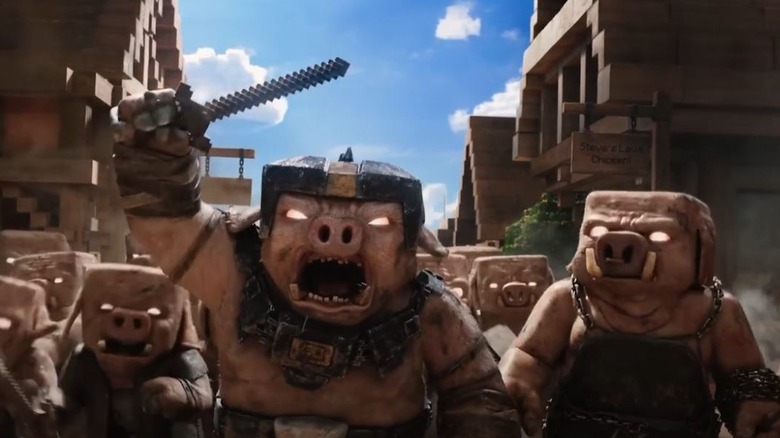 Jared Hess as General Chungus raising a sword in A Minecraft Movie