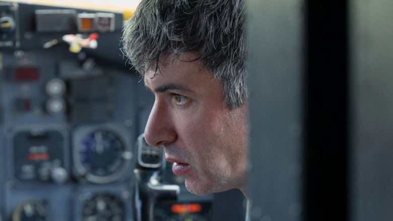 The Rehearsal, Nathan Fielder looking panicked in an airplane cockpit