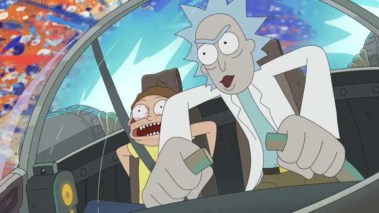 Rick and Morty flying through the multiverse in Rick and Morty season 9