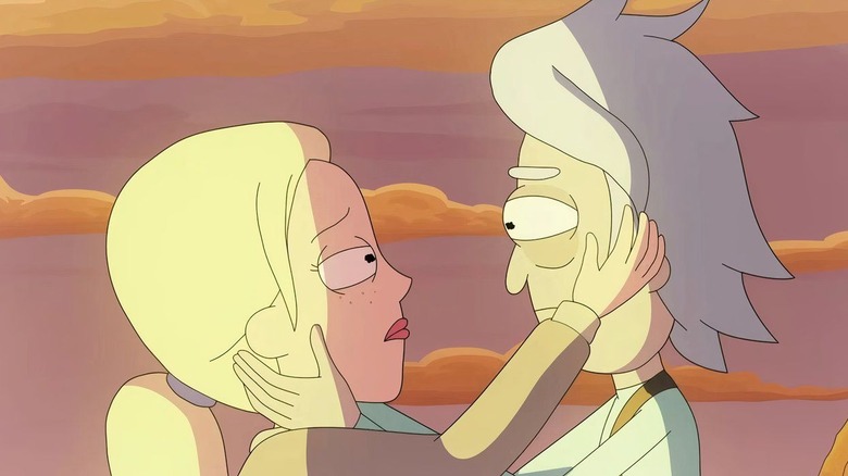 Diane and Rick stare longingly into each other's eyes in Rick and Morty