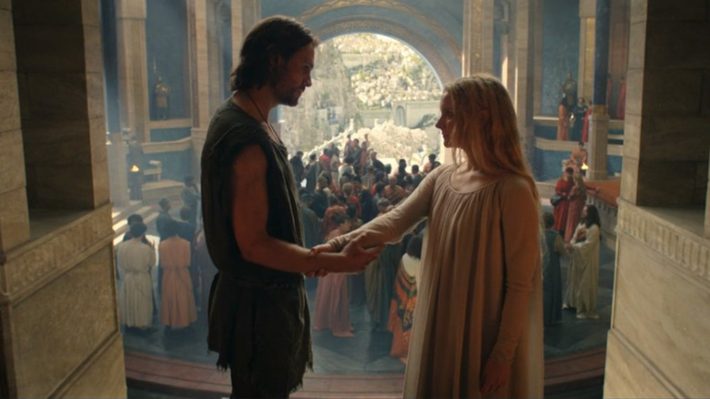 Charlie Vickers and Morfydd Clark in The Lord of the Rings: The Rings of Power