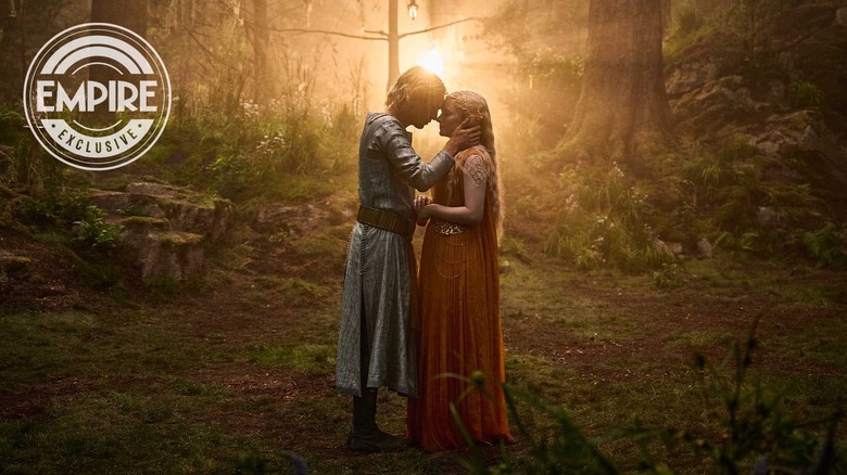 Celeborn and Galadriel embracing in The Rings of Power