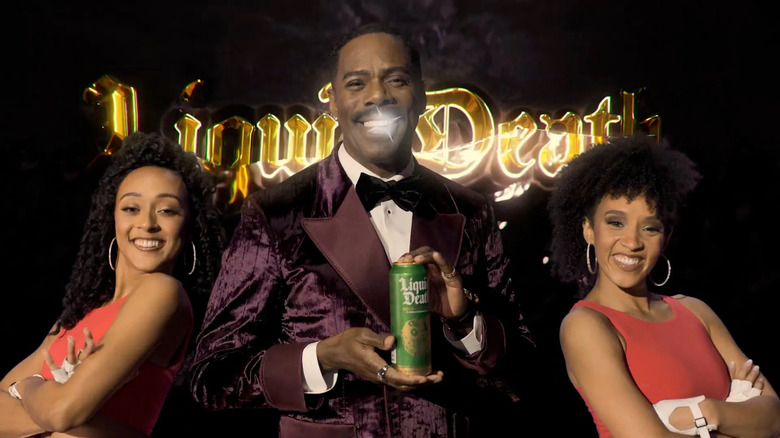 Bobby T. advertising Liquid Death in a Running Man tie-in ad