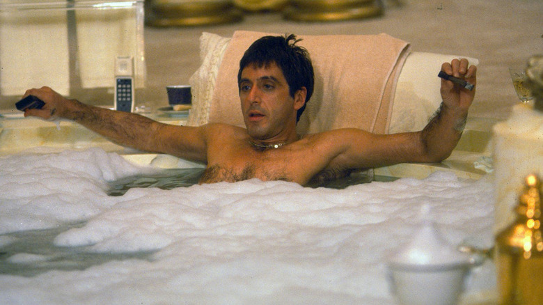 Tony Montana taking a bubble bath