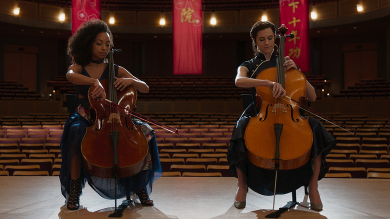Logan Browning and Allison Williams play cello in the perfection