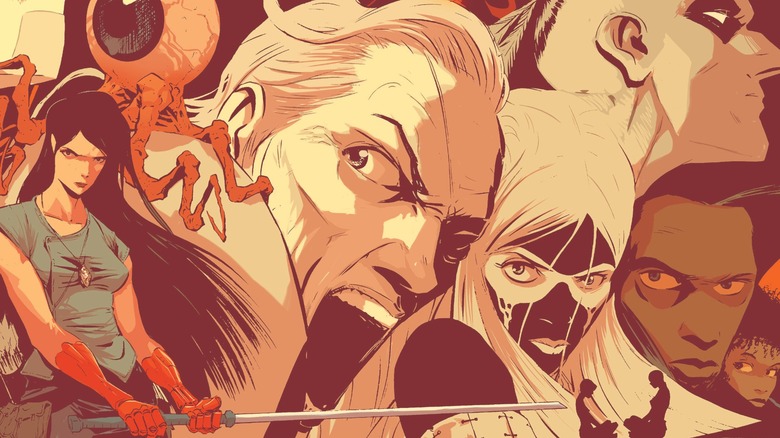 East of West #45 cover: Xiaolian, Death, Crow, Wolf, John Freeman, and Sharra