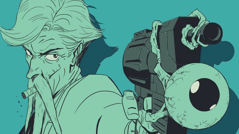 East of West Archibald Chamberlain holding gun with Oracle's eye attached