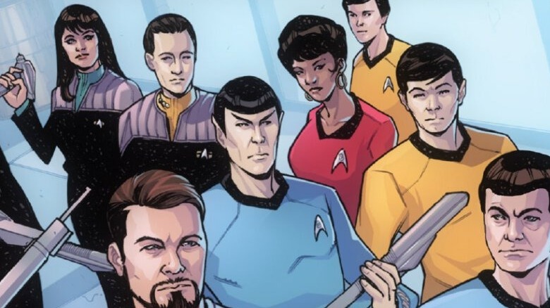 A page from the Star Trek super-crossover comic event "The Q Conflict".