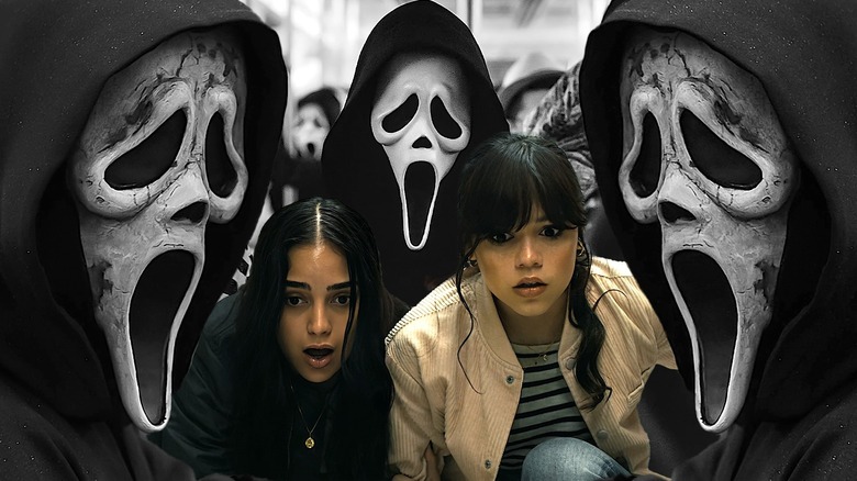 Scream VI ghostfaces surrounding sam and tara