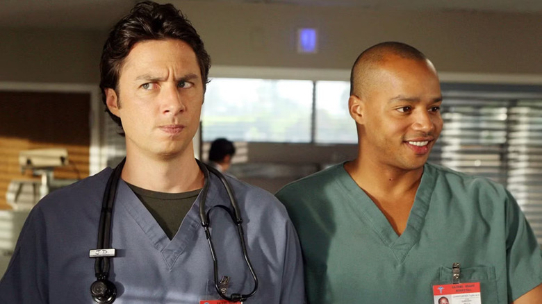 JD thinking and Turk smiling on Scrubs