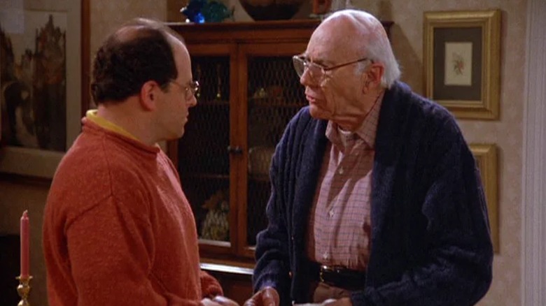 John Randolph as Frank Costanza has a chat with Jason Alexander as George Costanza in Seinfeld