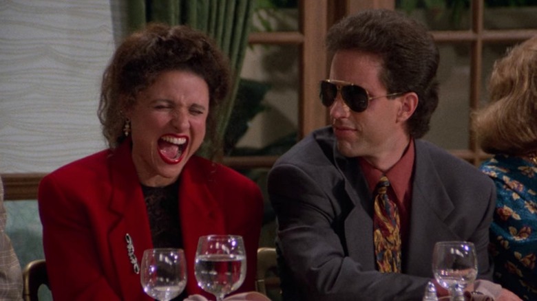 Julia Louis-Dreyfus laughs way too hard at dinner with Jerry Seinfeld in Seinfeld