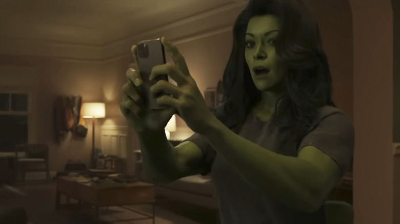 She-Hulk looks surprised in "She-Hulk: Attorney At Law"