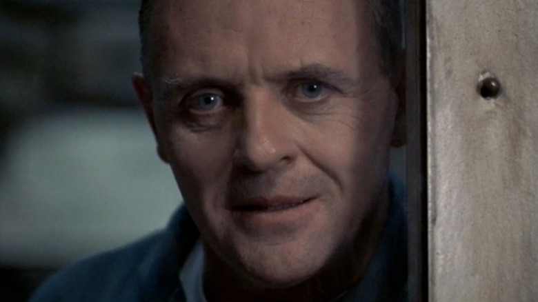 Anthony Hopkins as Hannibal Lecter looking into the camera in Silence of the Lambs