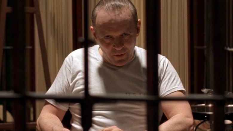 Anthony Hopkins behind bars as Hannibal Lecter in The Silence of the Lambs