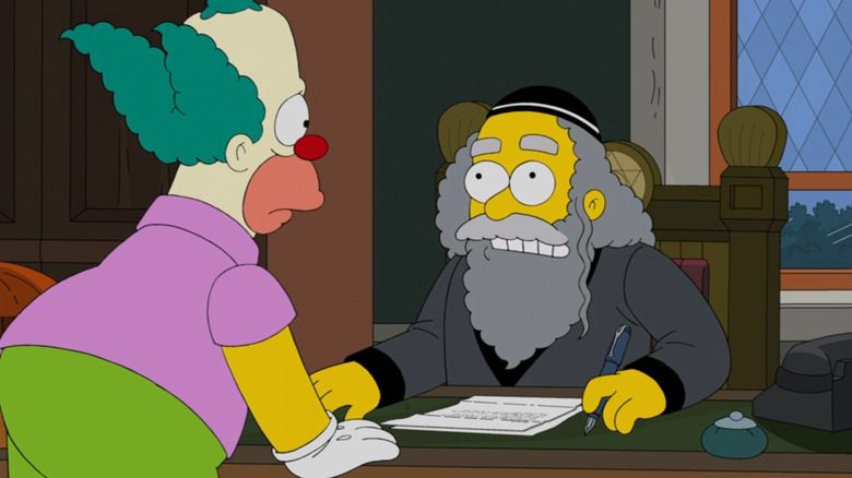 Rabbi Hyman Krustofsky talking to Krusty on The Simpsons