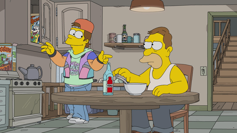 The Simpsons, Homer as a '90s teen in his kitchen while his dad eats cereal