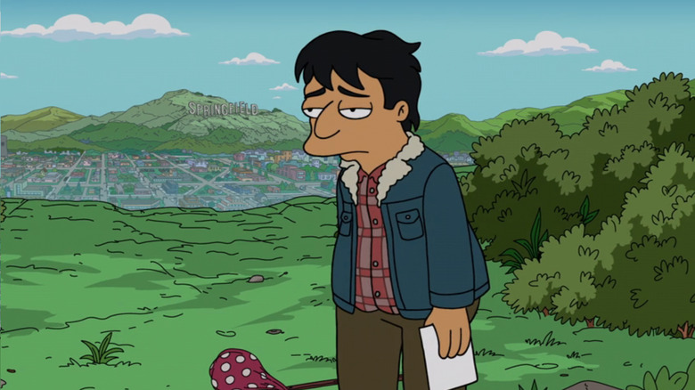 Bumblebee Man looking sad after a coyote tricked him into going to Springfield rather than Hollywood in The Simpsons