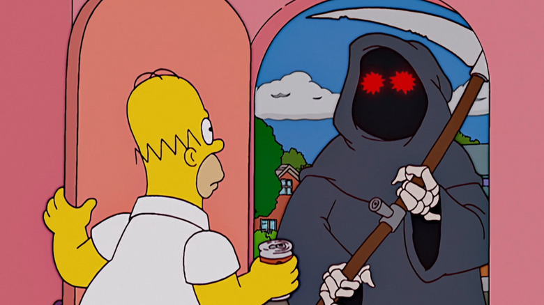 The Simpsons, Homer talking to the Grim Reaper at his doorstep