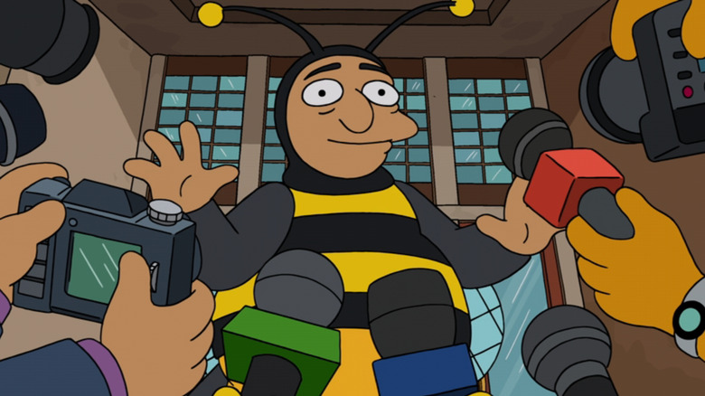 Bumblebee Man giving a press conference in The Simpsons