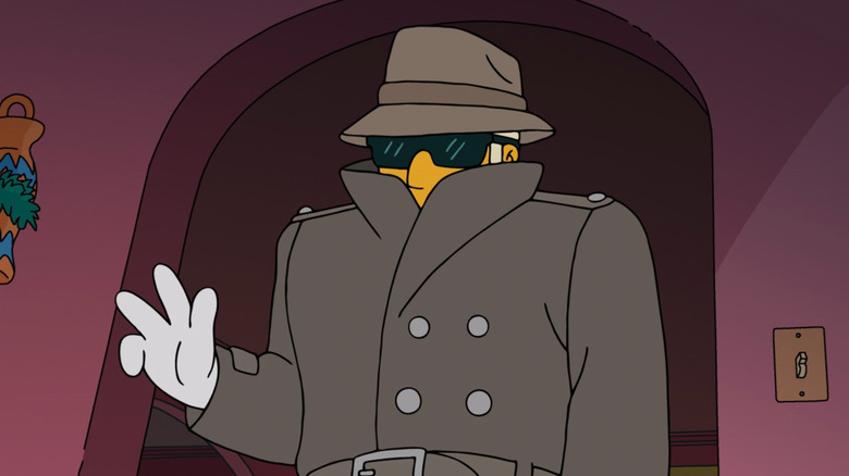 Duffman in a trenchcoat in The Simpsons