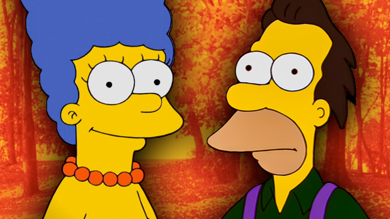 Marge and Lenny from The Simpsons in a romantic setting