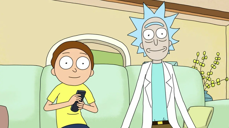 Rick and Morty, Rick and Morty on the couch watching Interdimensional Cable