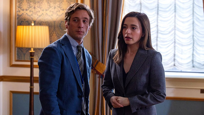 Jeff and Frances in the Capitol looking stressed in The Social Reckoning