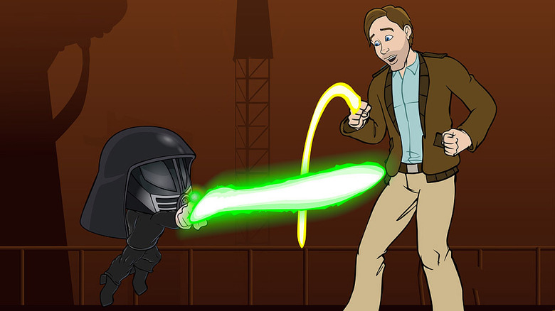 Dark Helmet lunging at Lone Starr with a light sword in Spaceballs: The Animated Series
