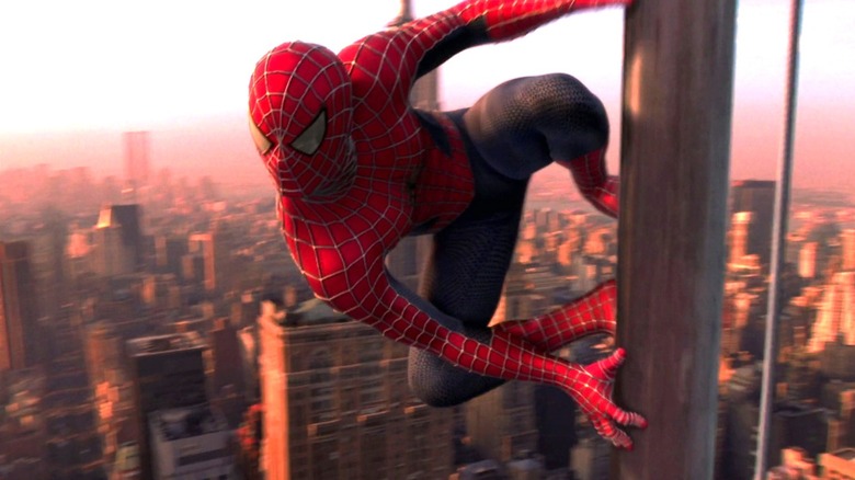 Spider-Man (2002) - Spider-Man sticking to top of skyscraper needle
