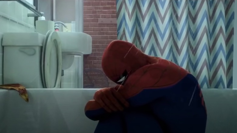 Spider-Man crying in shower Spider-Verse